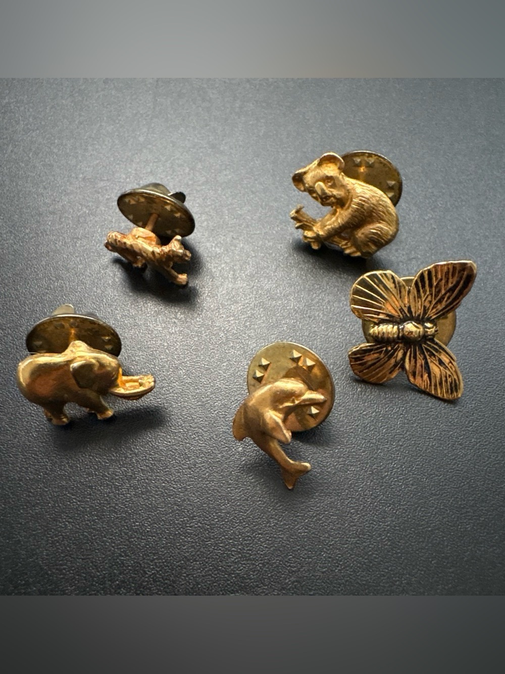 Gold Animal & Dolphin Pin Set - Vintage Style